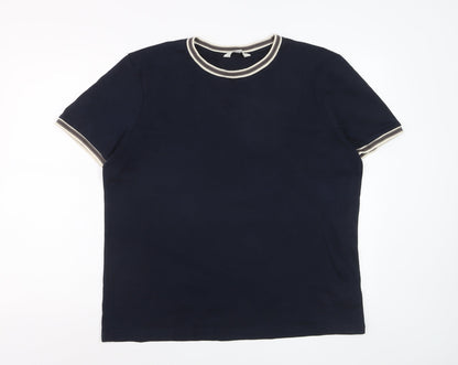Marks and Spencer Men's Navy Blue Crew Neck Cotton T-Shirt Size L