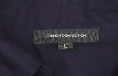 French Connection Women's Blue Cotton Collared Sleeveless Blouse L