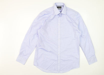 Marks and Spencer Men's Blue Regular Fit Pure Cotton Non-Iron Dress Shirt 15.5”