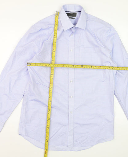Marks and Spencer Men's Blue Regular Fit Pure Cotton Non-Iron Dress Shirt 15.5”