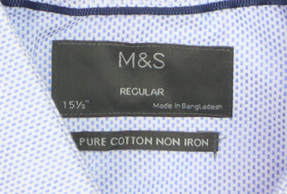Marks and Spencer Men's Blue Regular Fit Pure Cotton Non-Iron Dress Shirt 15.5”