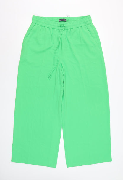 Marks and Spencer Womens Green Wide-Leg Cropped Trousers Size 14
