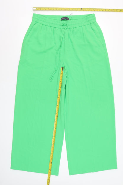 Marks and Spencer Womens Green Wide-Leg Cropped Trousers Size 14