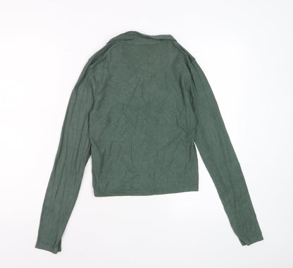 Stradivarius Women Green Cropped Collared Long Sleeve Top Size 12