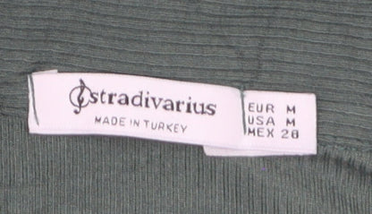 Stradivarius Women Green Cropped Collared Long Sleeve Top Size 12