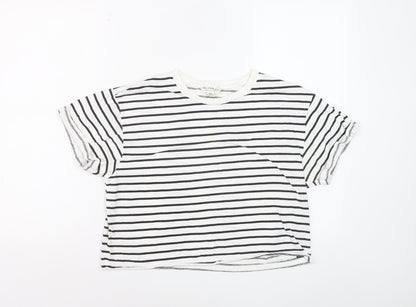 Miss Selfridge Women’s White Striped Cotton T-Shirt Size 12