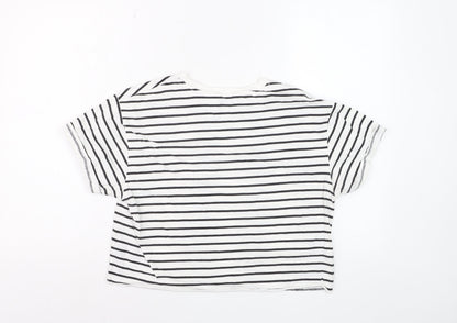 Miss Selfridge Women’s White Striped Cotton T-Shirt Size 12