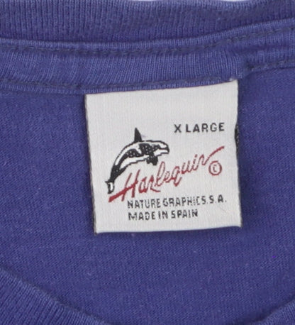 Harlequin Men’s Blue Dolphin Graphic Nature T-Shirt XL Vintage