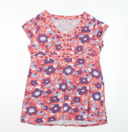 Boden Women's Multicoloured Floral V-Neck Tunic T-Shirt Size 16 Regular