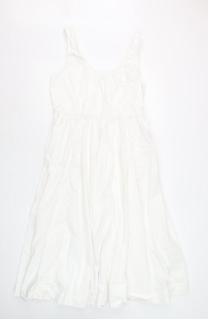 Marks and Spencer Women White Size 14 Sleeveless Fit & Flare Cotton Dress