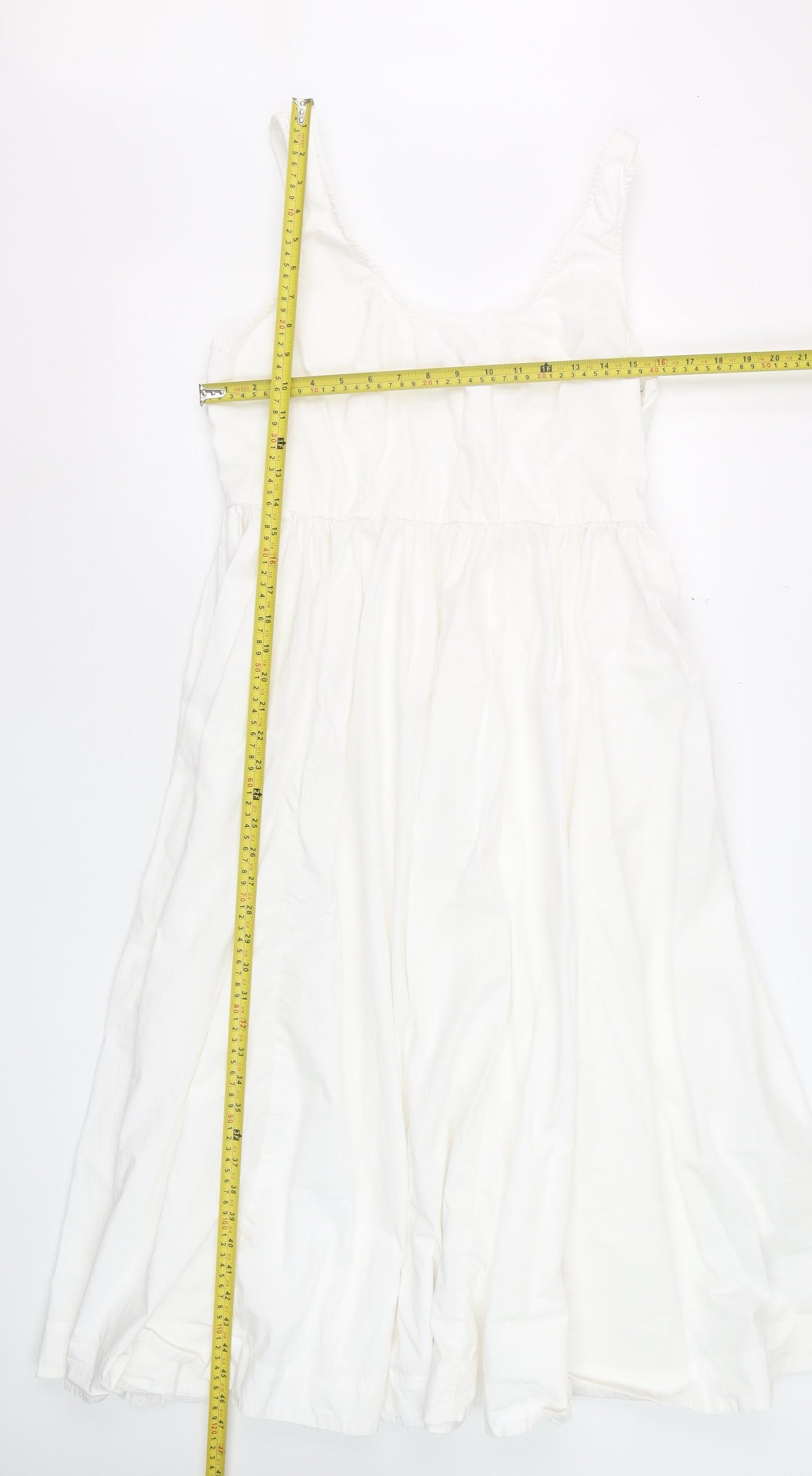 Marks and Spencer Women White Size 14 Sleeveless Fit & Flare Cotton Dress