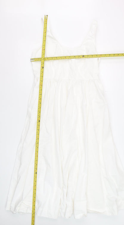 Marks and Spencer Women White Size 14 Sleeveless Fit & Flare Cotton Dress