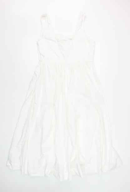 Marks and Spencer Women White Size 14 Sleeveless Fit & Flare Cotton Dress