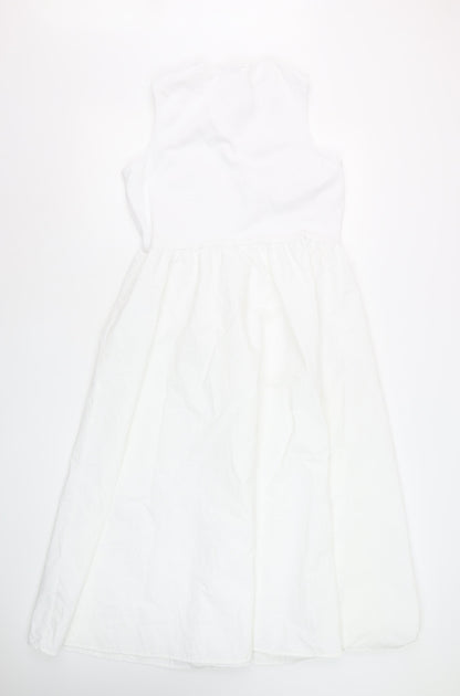Marks and Spencer Women’s White Midi Fit & Flare Sleeveless Dress Size 14