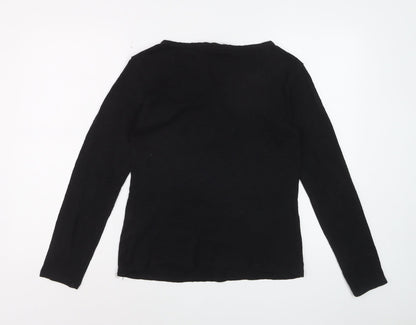 Massimo Dutti Women's Black Long Sleeve Henley Cotton Top Size L