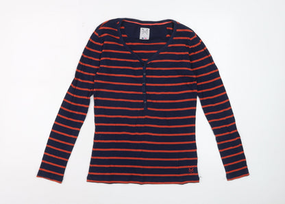 Crew Clothing Co. Women Blue Striped V-Neck Long Sleeve T-Shirt Size 12