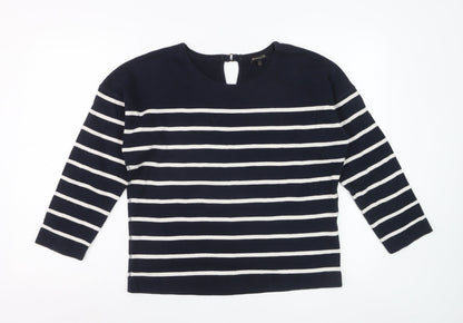 Massimo Dutti Women Blue Striped Cotton Long Sleeve Top Size 12