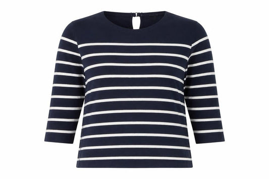 Front view of Massimo Dutti Women Blue Striped Cotton Long Sleeve Top, size 12