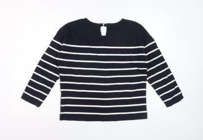 Massimo Dutti Women Blue Striped Cotton Long Sleeve Top Size 12