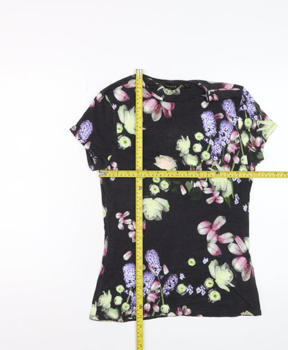 Ted Baker Women Black Floral Short Sleeve Viscose T-Shirt Size 10