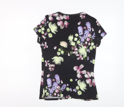 Ted Baker Women Black Floral Short Sleeve Viscose T-Shirt Size 10