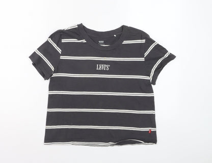 Levi's Women's Black Striped Cropped T-Shirt Size S