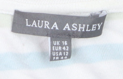 Laura Ashley Womens Multicoloured Striped Cotton T-Shirt UK 16