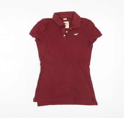 Hollister Womens Red XS Slim Fit Stretch Polo Shirt