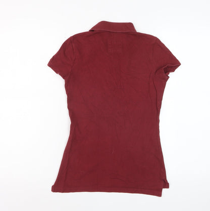 Hollister Womens Red XS Slim Fit Stretch Polo Shirt