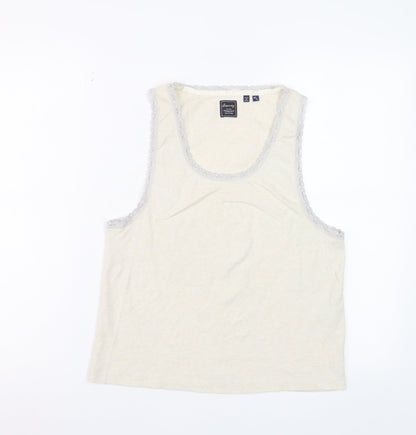 Superdry Women Ivory Lace Trim Cotton Tank Top M Regular Fit