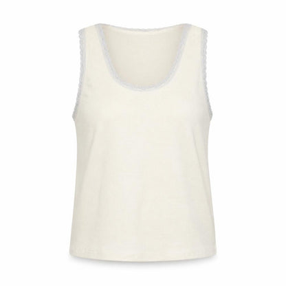 Superdry Women Ivory Lace Trim Cotton Tank Top M Regular Fit