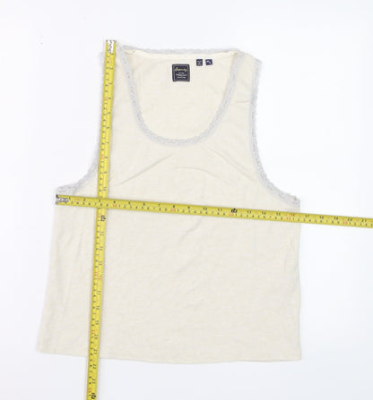 Superdry Women Ivory Lace Trim Cotton Tank Top M Regular Fit