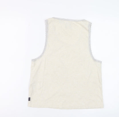 Superdry Women Ivory Lace Trim Cotton Tank Top M Regular Fit