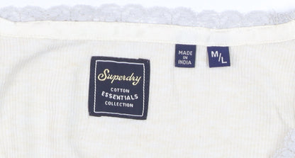 Superdry Women Ivory Lace Trim Cotton Tank Top M Regular Fit