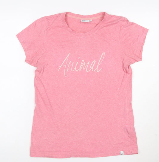 Animal Womens Pink Cotton Blend Crew Neck Short Sleeve T-Shirt Size 10