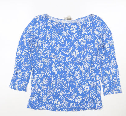 Hobbs Women Blue Floral 3/4 Sleeve Cotton Boat Neck T-Shirt M