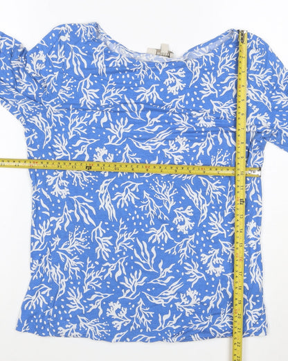 Hobbs Women Blue Floral 3/4 Sleeve Cotton Boat Neck T-Shirt M