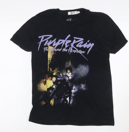 Missguided Women Black Purple Rain Band Graphic T-Shirt Size S