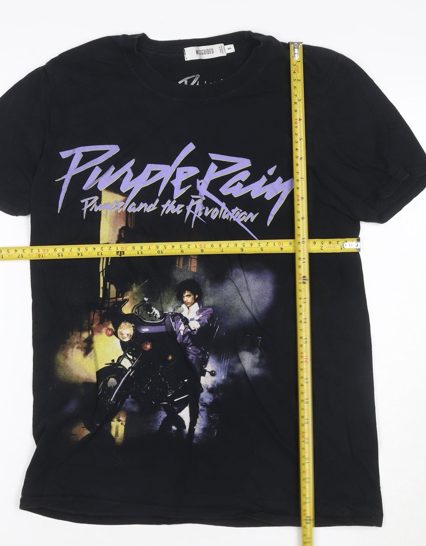 Missguided Women Black Purple Rain Band Graphic T-Shirt Size S