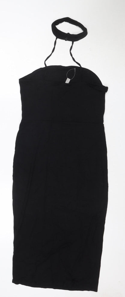 ASOS Women Black Size 14 Bodycon Halter Midi Dress