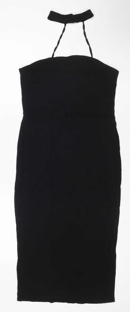 ASOS Women Black Size 14 Bodycon Halter Midi Dress