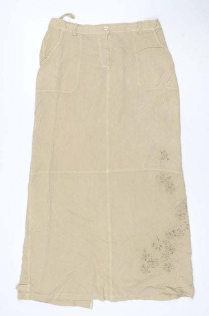 Wallis Women Beige Embroidered Floral A-Line Midi Skirt Size 12