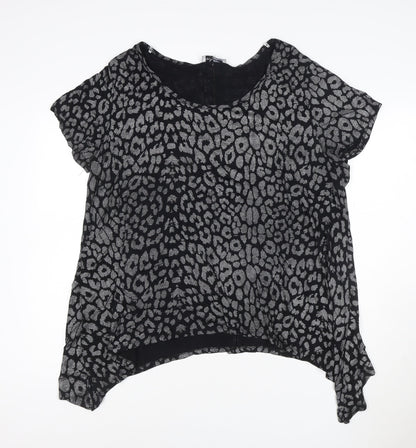 Rogers+RogERS Women’s Black Animal Print Short Sleeve Viscose Blouse Size 24