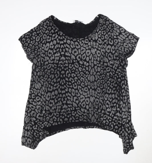 Rogers+RogERS Women’s Black Animal Print Short Sleeve Viscose Blouse Size 24