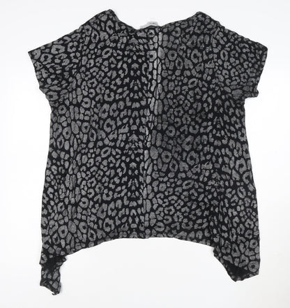 Rogers+RogERS Women’s Black Animal Print Short Sleeve Viscose Blouse Size 24