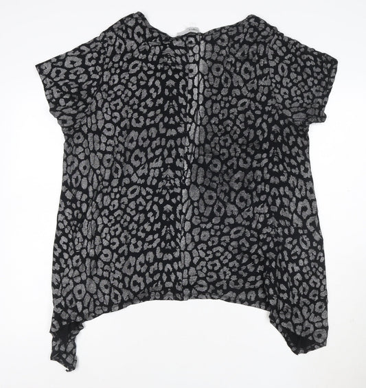 Rogers+RogERS Women’s Black Animal Print Short Sleeve Viscose Blouse Size 24