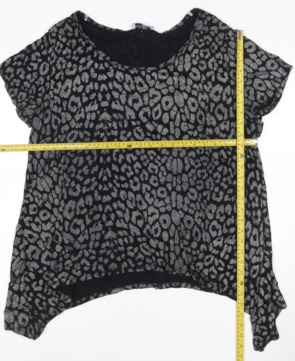 Rogers+RogERS Women’s Black Animal Print Short Sleeve Viscose Blouse Size 24