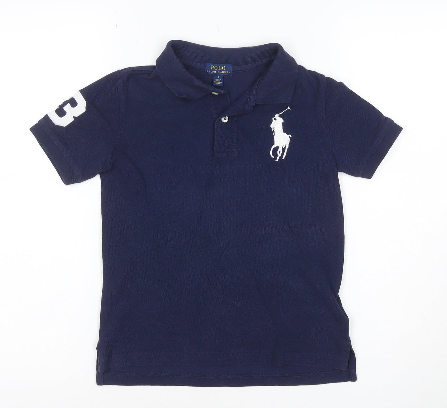 Ralph Lauren Boys Blue Polo Shirt Size 7 Years Short Sleeve Cotton
