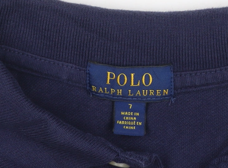 Ralph Lauren Boys Blue Polo Shirt Size 7 Years Short Sleeve Cotton