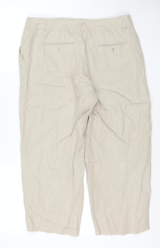 Phase Eight Women Beige Linen Cropped Trousers Size 10 with Pockets